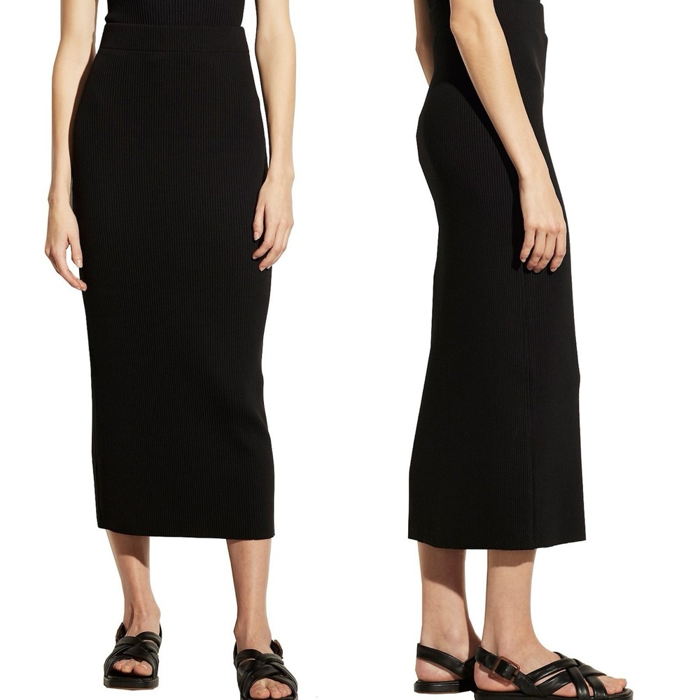 Vince NWT Black Ribbed Pencil Skirt Fitted Stretchy Minimalist V735983668 sz XXS